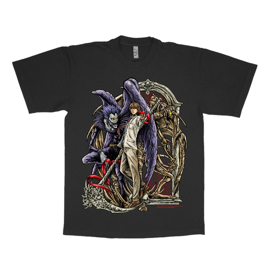 light yagami and shinigami death note anime t shirt boot by katchmenaw.